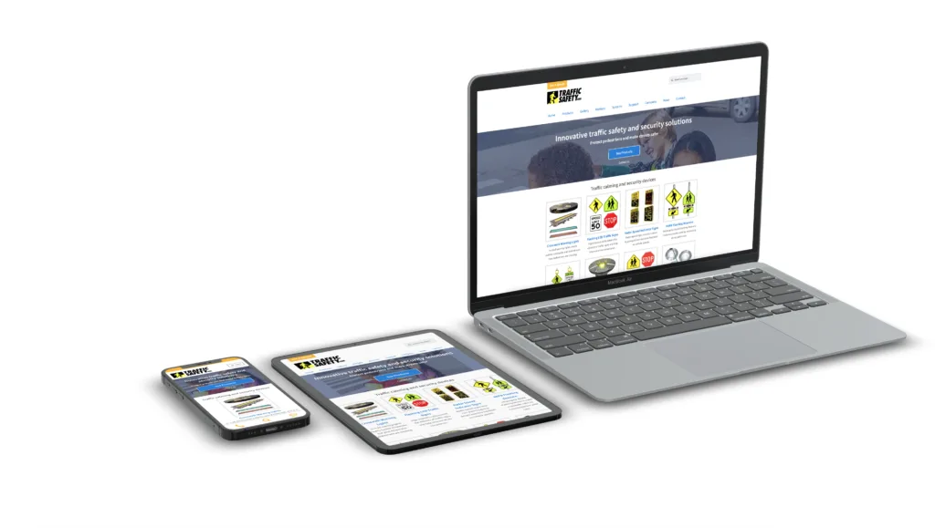 The Traffic Safety Corporation website previewed across a laptop, tablet, and mobile phone